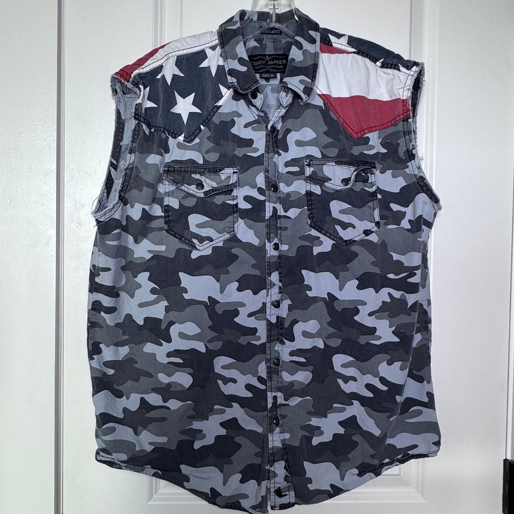 Cody James Bubba Mens Camo American Flag Sleeveless Shirt Medium CMSU19W50